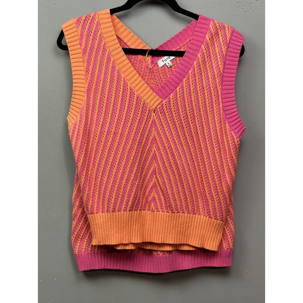 Fate Sweater Vest & Skirt Set Womens Small Pink Orange Knit Chevron V Neck Mini